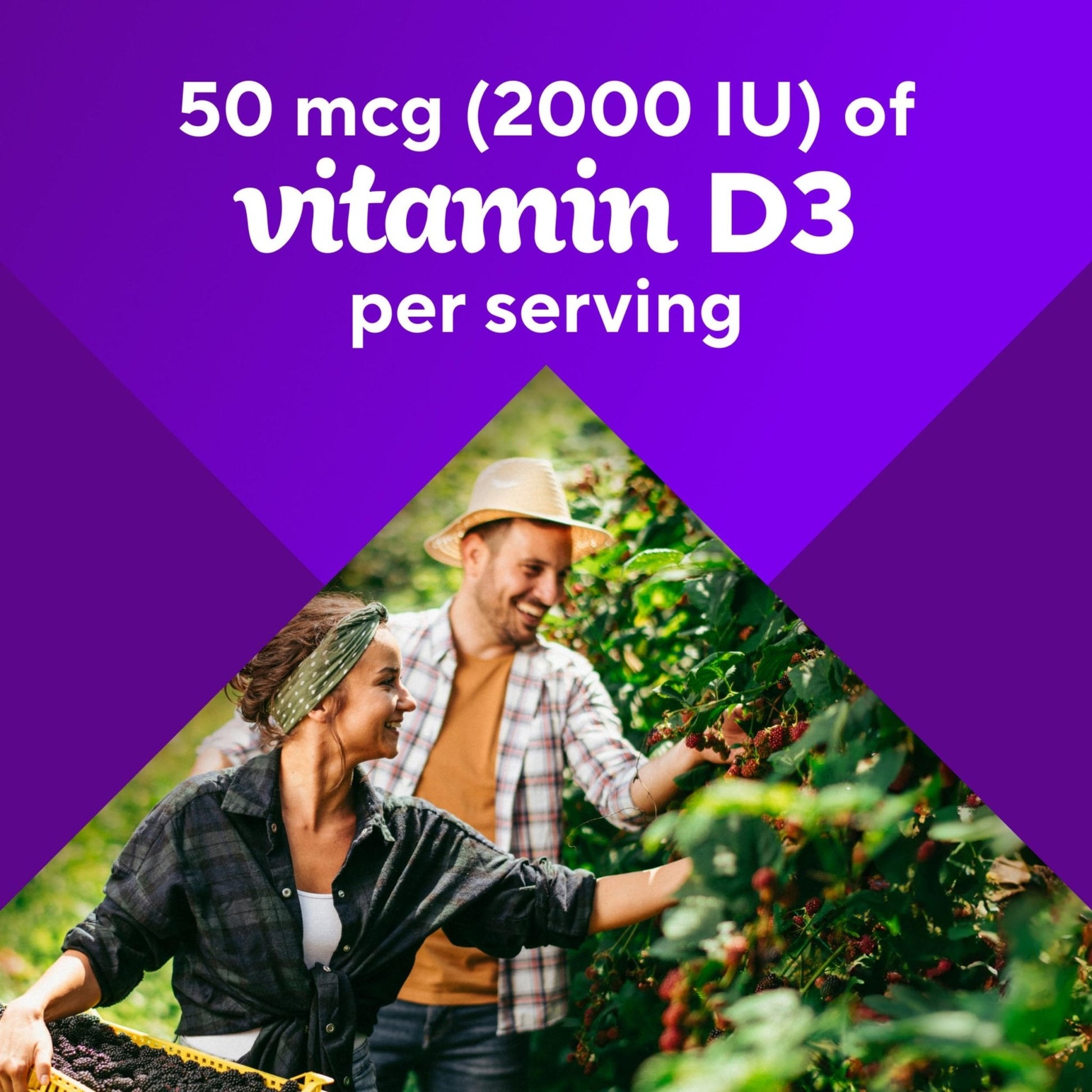 vitafusion Vitamin D3 Gummies, Bone and Immune Support, Peach, Blackberry, Strawberry Flavored - Maple Wellness Supplements