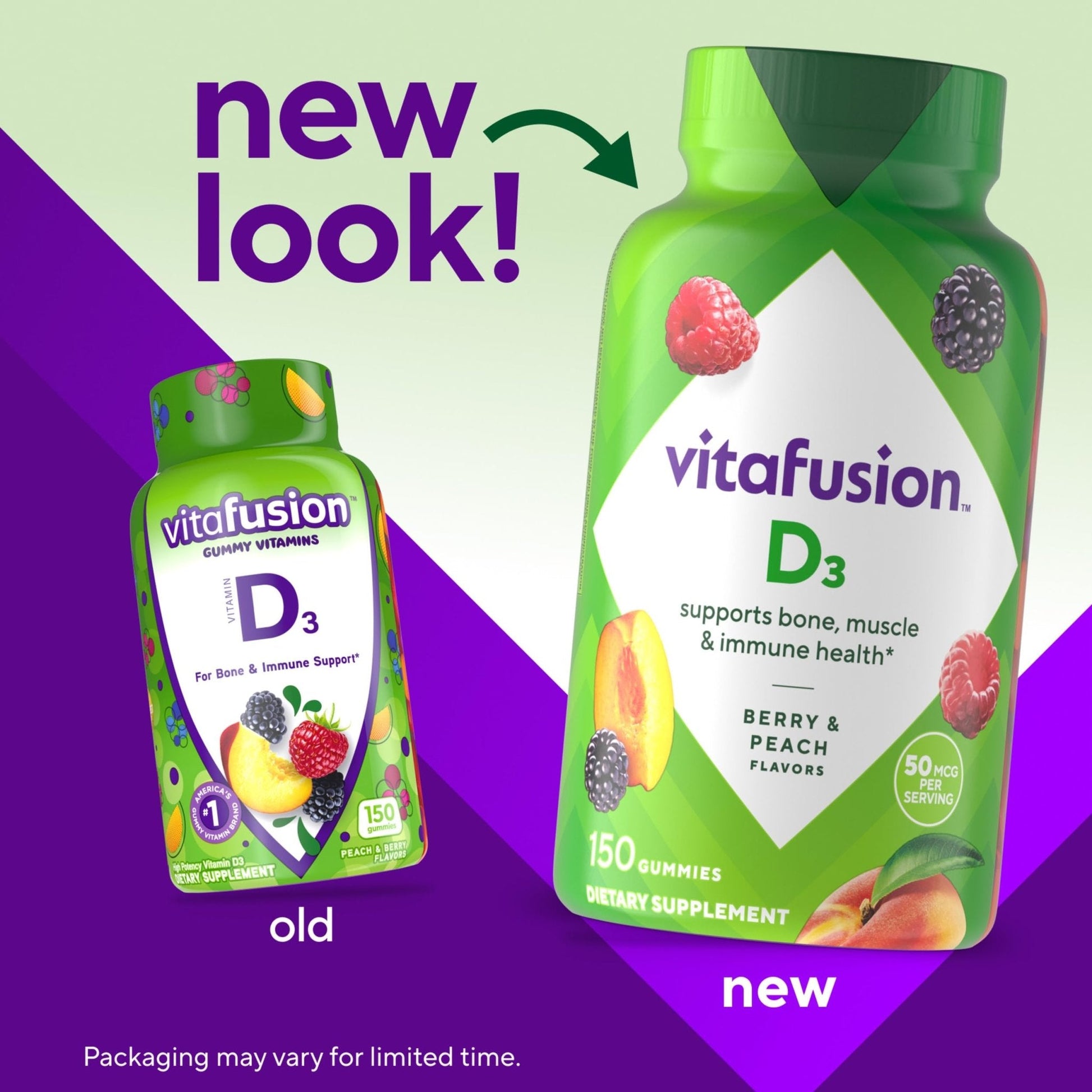 vitafusion Vitamin D3 Gummies, Bone and Immune Support, Peach, Blackberry, Strawberry Flavored - Maple Wellness Supplements