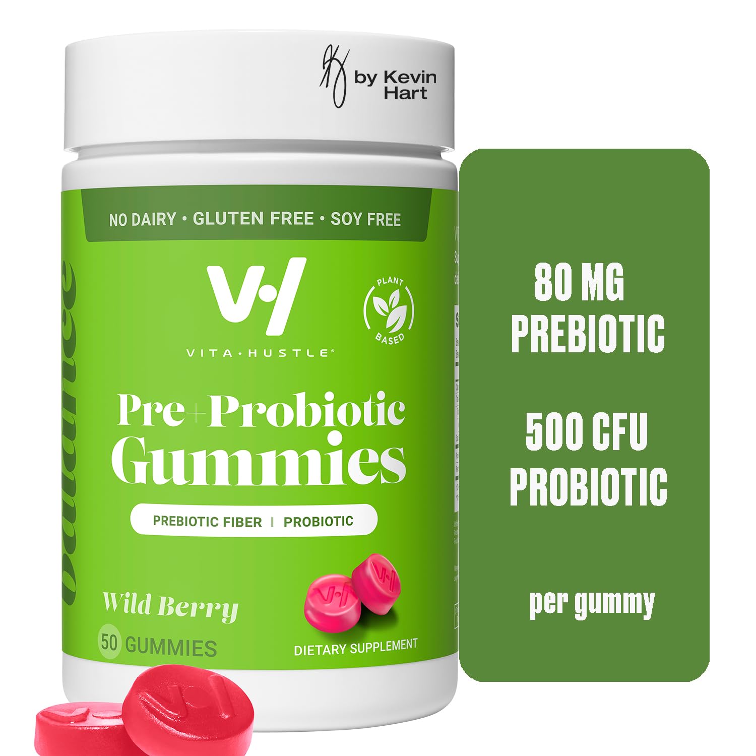 VitaHustle Probiotic Gummies + Prebiotics by Kevin Hart with Chicory Root Inulin Fiber - Maple Wellness Supplements