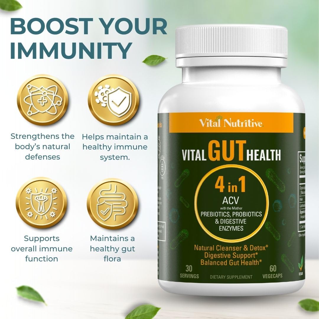 Vital Gut Health 4in1 Formula with Apple Cider Vinegar, Prebiotics & Probiotics, Digestive Enzymes for Strong Immunity Support - Maple Wellness Supplements