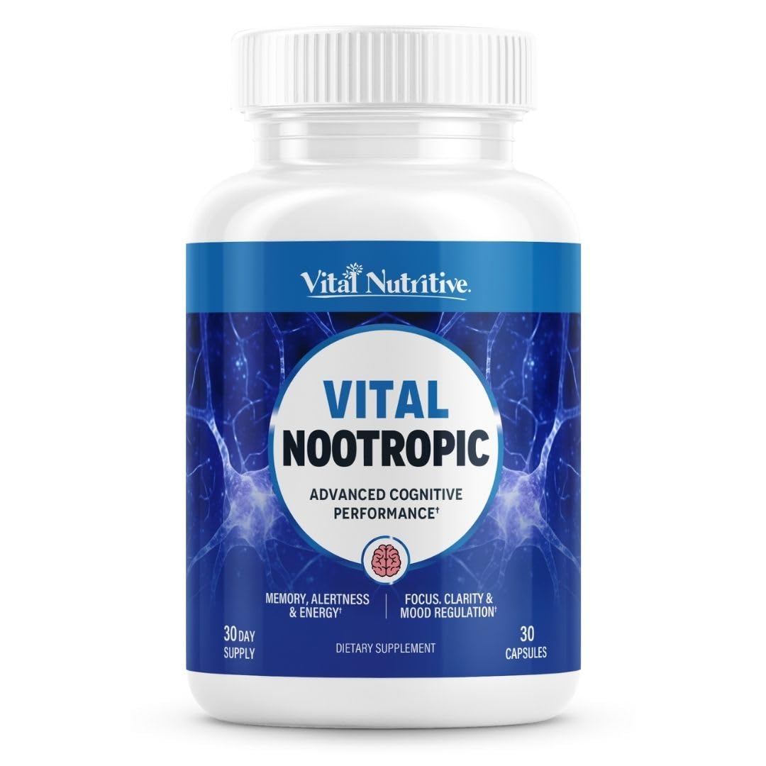 Vital Nootropic 12-in-1 Brain Supplement for Memory, Focus & Energy Support – L-Tyrosine, Bacopa, Rhodiola, Caffeine, B Vitamins – Cognitive Balance Capsules for Men & Women-30 Days Supply - Maple Wellness Supplements