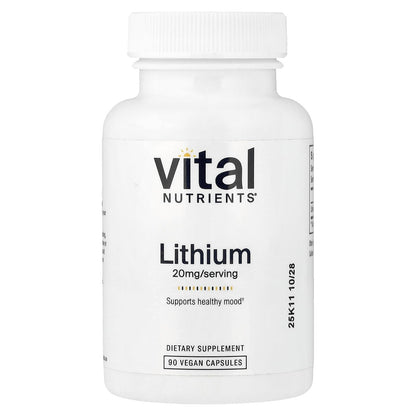 Vital Nutrients Lithium Orotate - Vegan Lithium Supplements for Memory, State of Mind, and Behavioral Health* - 20mg - Gluten, Dairy, Soy Free - 90 Capsules - Maple Wellness Supplements