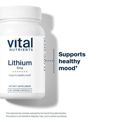 Vital Nutrients Lithium Orotate - Vegan Lithium Supplements for Memory, State of Mind, and Behavioral Health*- 5mg - Gluten, Dairy, Soy Free - 90 Capsules - Maple Wellness Supplements