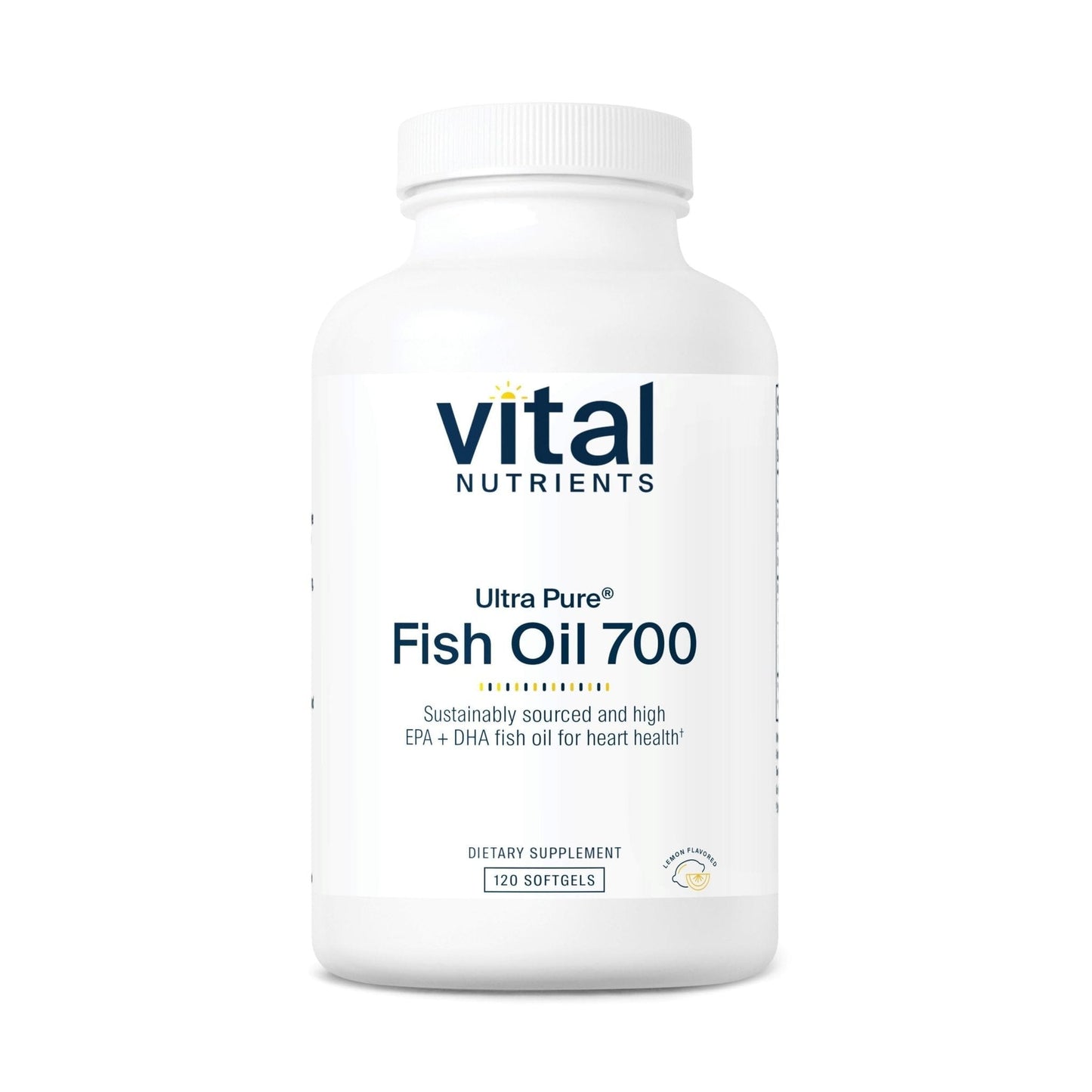 Vital Nutrients Ultra Pure Fish Oil 700 - Supports Heart, Brain, and Joint Health* - Sustainably Sourced High EPA & DHA Omega-3 Fatty Acid - Lemon Flavor - Gluten, Dairy & Soy Free - 120 Softgels - Maple Wellness Supplements