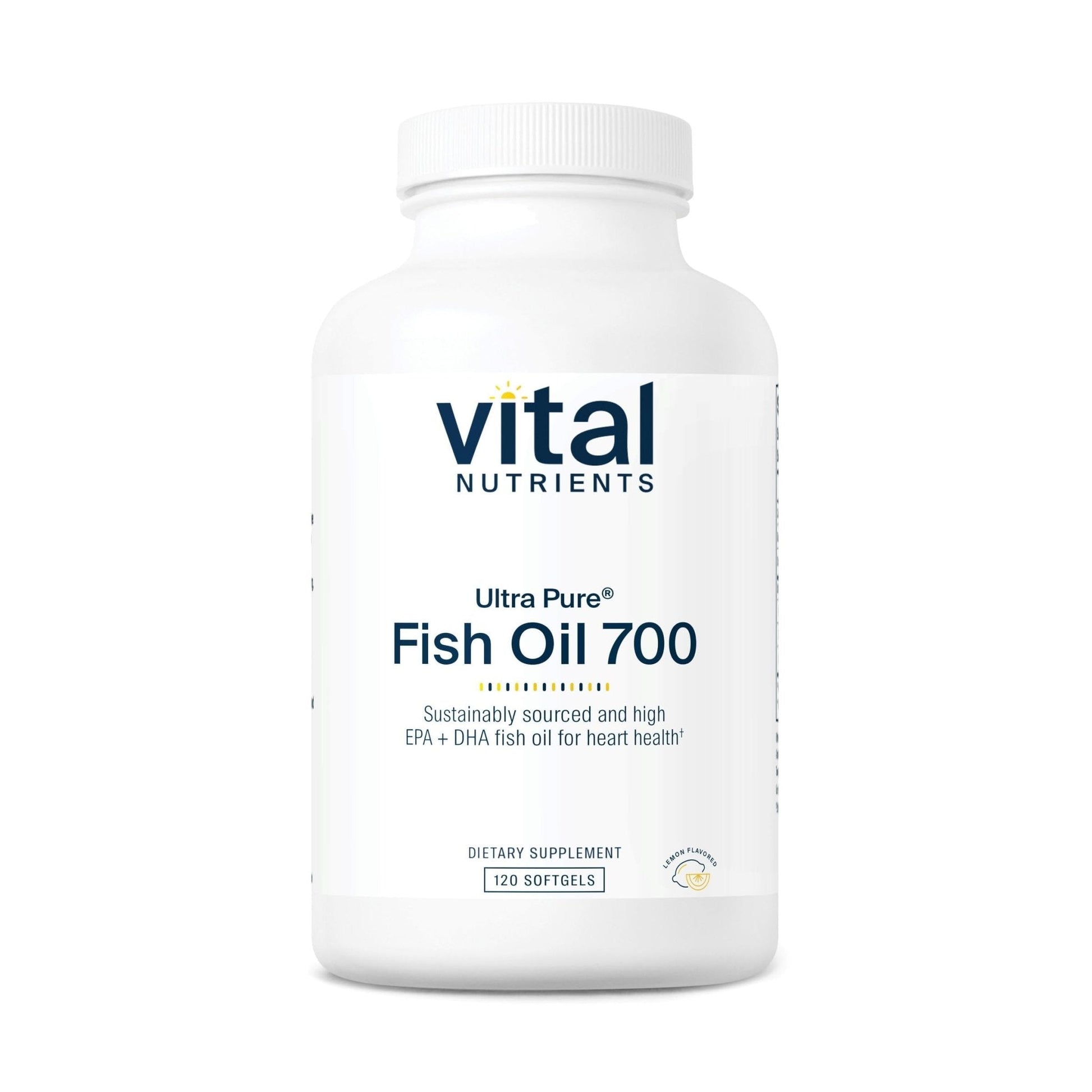 Vital Nutrients Ultra Pure Fish Oil 700 - Supports Heart, Brain, and Joint Health* - Sustainably Sourced High EPA & DHA Omega-3 Fatty Acid - Lemon Flavor - Gluten, Dairy & Soy Free - 120 Softgels - Maple Wellness Supplements
