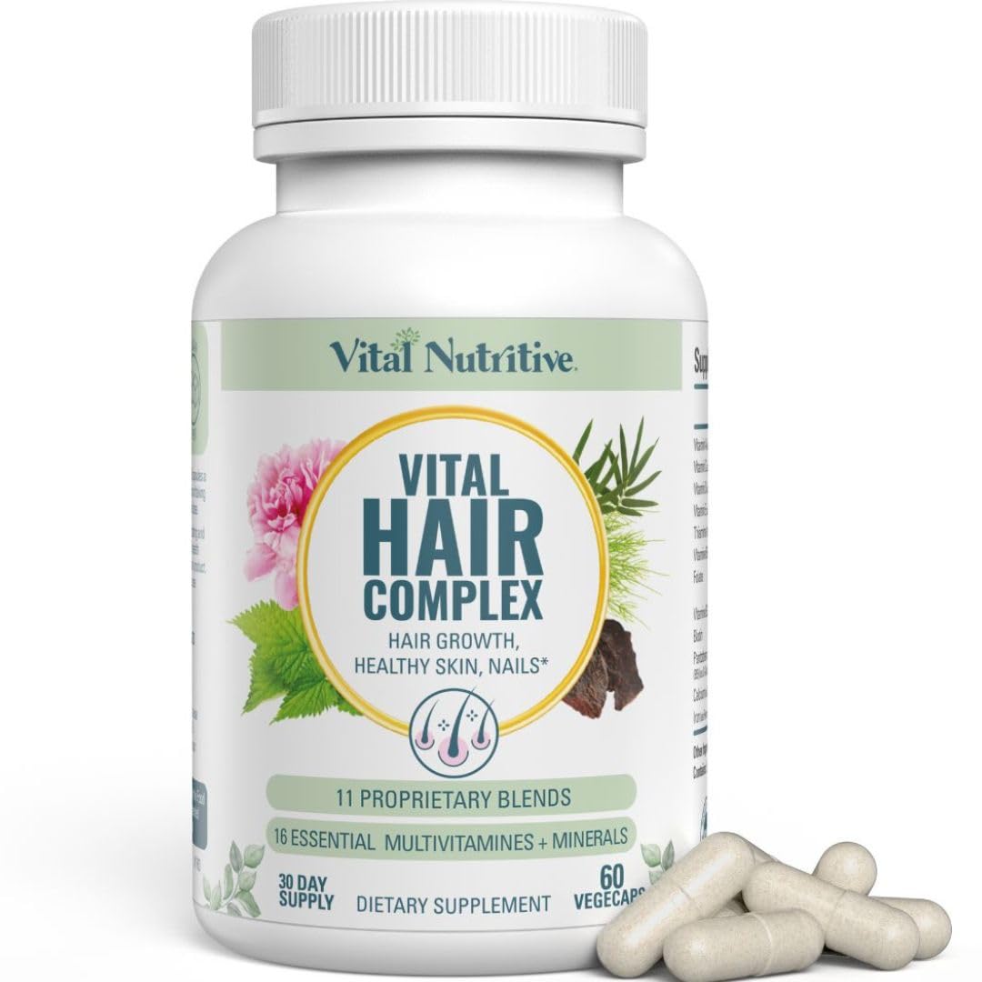 VITAL NUTRITIVE Vital Hair Complex – Biotin & Vitamin B Hair Vitamins for Women & Men – Supports Healthy Hair, Skin & Nails – Hormone-Free, Gluten-Free - Maple Wellness Supplements