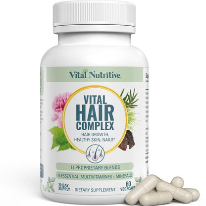 VITAL NUTRITIVE Vital Hair Complex – Biotin & Vitamin B Hair Vitamins for Women & Men – Supports Healthy Hair, Skin & Nails – Hormone-Free, Gluten-Free - Maple Wellness Supplements