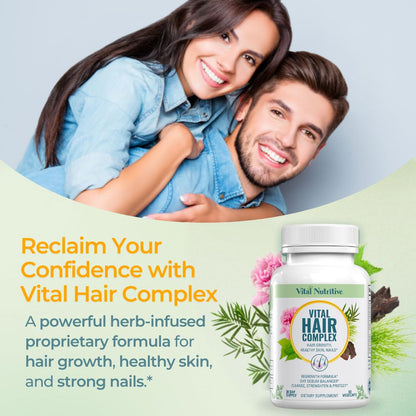 VITAL NUTRITIVE Vital Hair Complex – Biotin & Vitamin B Hair Vitamins for Women & Men – Supports Healthy Hair, Skin & Nails – Hormone-Free, Gluten-Free - Maple Wellness Supplements