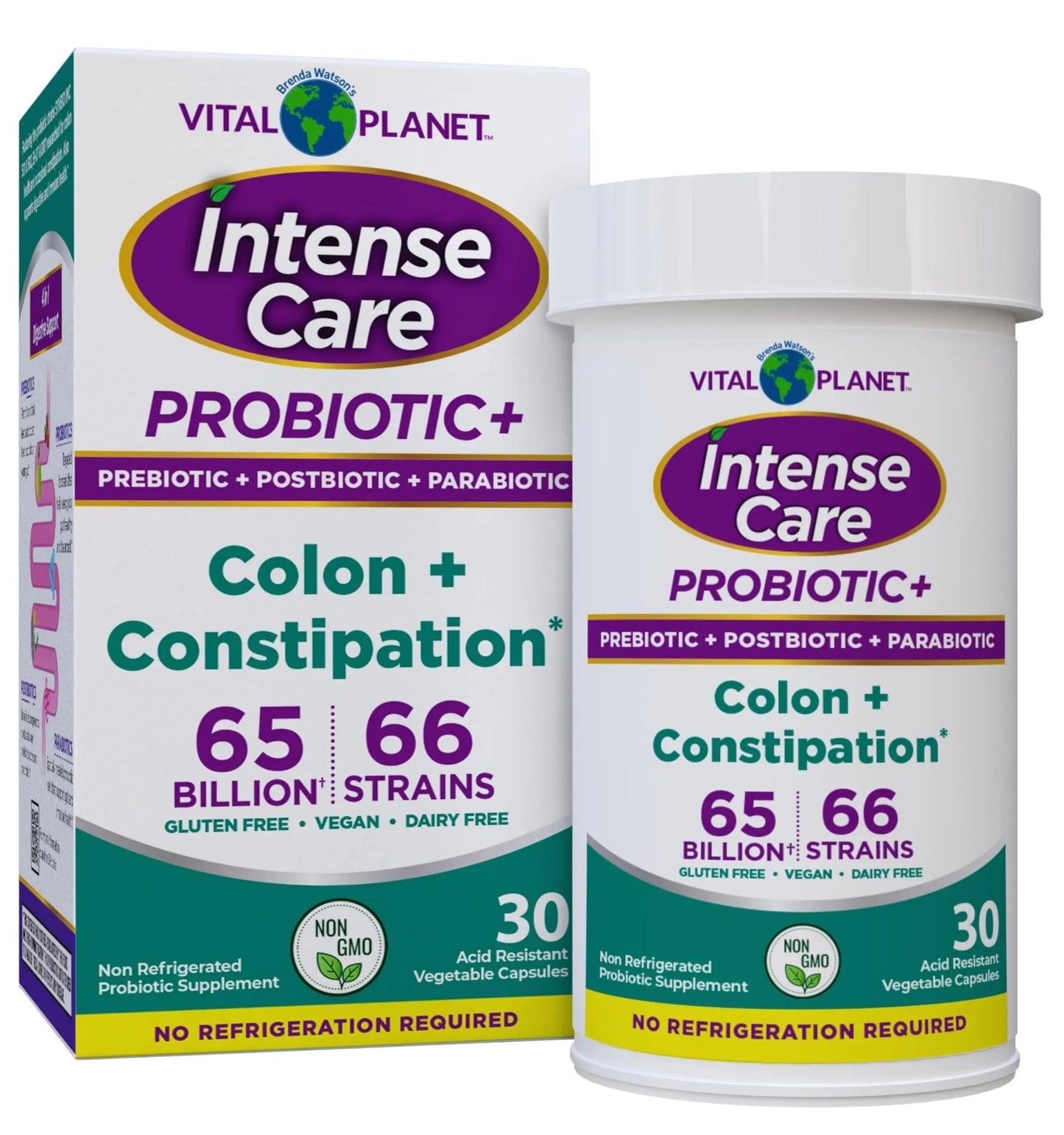 Vital Planet - Intense Care Colon & Constipation Probiotics Plus Organic Prebiotics, Postbiotics, Parabiotics, Complete 4-in-1 Health Supplement for Adults, 65 Billion CFU, 66 Strains, 30 ct - Maple Wellness Supplements