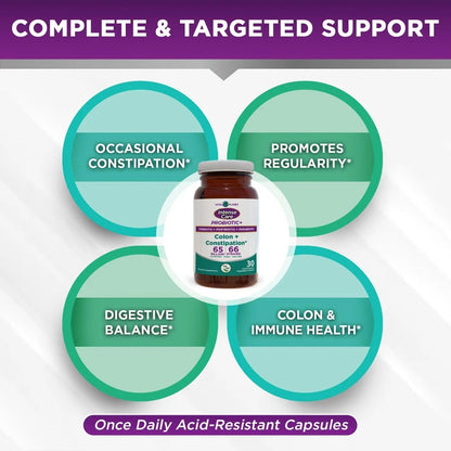 Vital Planet - Intense Care Colon & Constipation Probiotics, Prebiotics, Postbiotics, Parabiotics, 4-in-1 Refrigerated Supplement for Adults, 65 Billion CFU, 66 Strains, Digestive and Immune, 30 ct - Maple Wellness Supplements