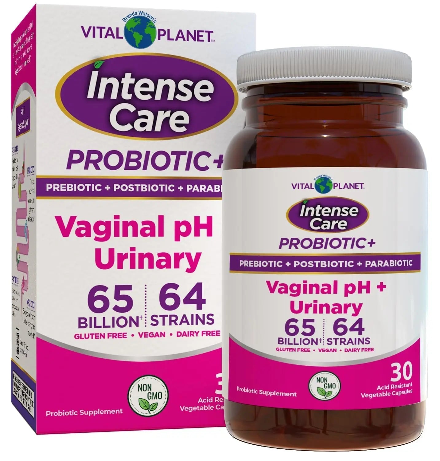 Vital Planet - Intense Care Vaginal pH & Urinary Probiotics, Prebiotics, Postbiotics, Parabiotics, 4-in-1 Refrigerated Supplement for Adults, 65 Billion CFU, 64 Strains, Digestive and Immune, 30 ct - Maple Wellness Supplements