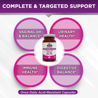 Vital Planet - Intense Care Vaginal pH & Urinary Probiotics, Prebiotics, Postbiotics, Parabiotics, 4-in-1 Refrigerated Supplement for Adults, 65 Billion CFU, 64 Strains, Digestive and Immune, 30 ct - Maple Wellness Supplements