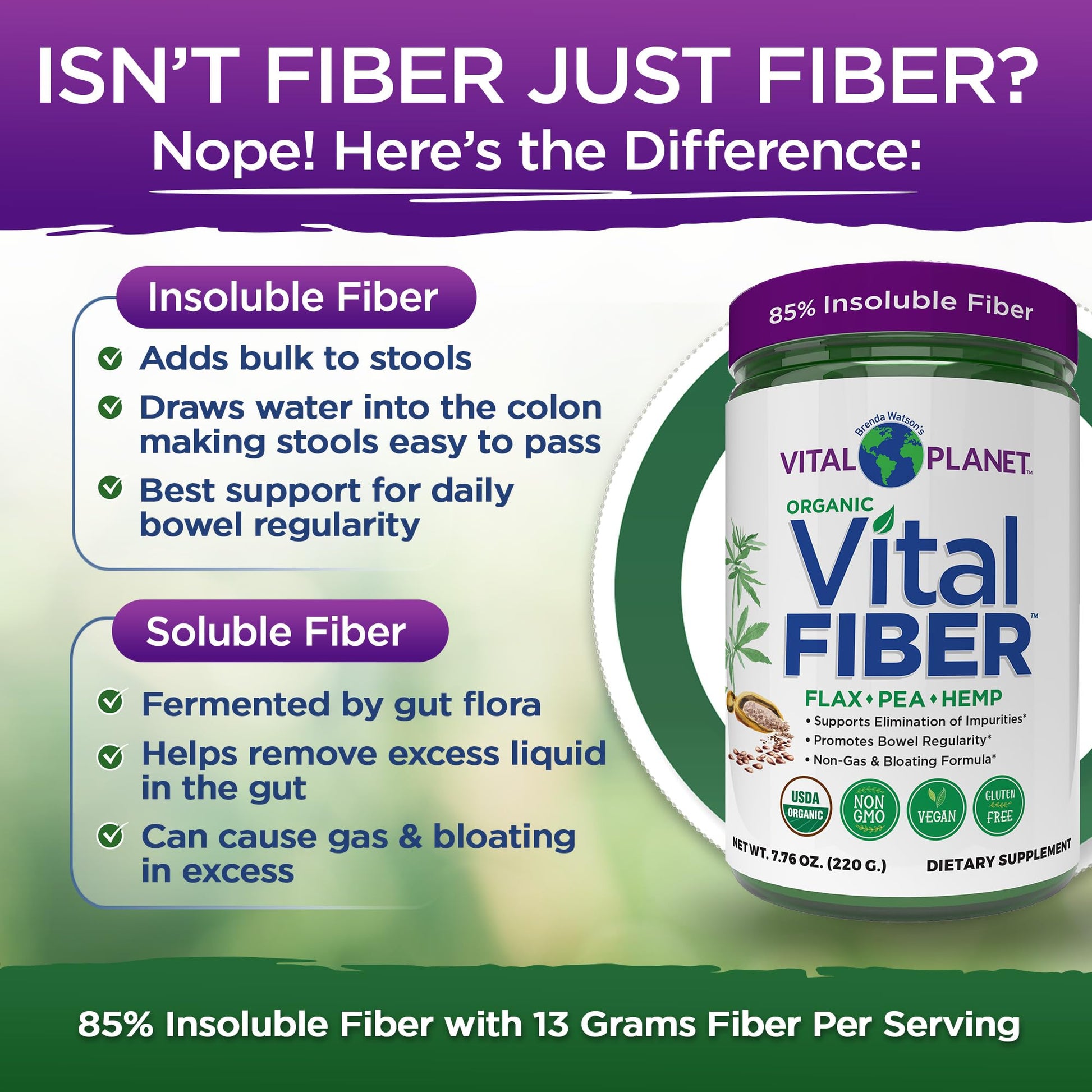 Vital Planet - Vital Fiber Powder, Soluble and Insoluble Fiber Supplement with Flax, Pea and Hemp, Organic Daily Dietary Supplement Supports - Maple Wellness Supplements