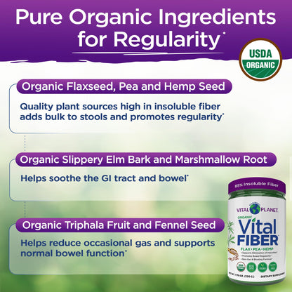 Vital Planet - Vital Fiber Powder, Soluble and Insoluble Fiber Supplement with Flax, Pea and Hemp, Organic Daily Dietary Supplement Supports - Maple Wellness Supplements