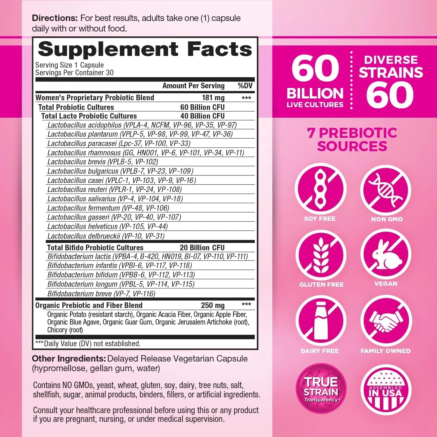 Vital Planet - Vital Flora Women’s Daily Probiotic 60 Billion CFU, 60 Diverse Strains, 7 Organic Prebiotics, Vaginal and Immune Support, Bloating, Digestive Health Probiotics for Women 30 Capsules - Maple Wellness Supplements