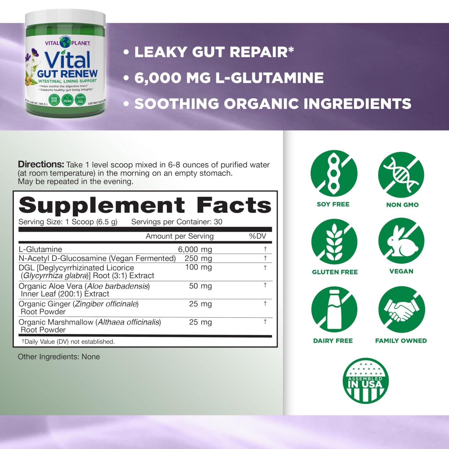 Vital Planet - Vital Gut Renew Powder Supplement for Leaky Gut Repair with L-Glutamine, Marshmallow and Ginger Root, DGL Licorice Root and Organic - Maple Wellness Supplements