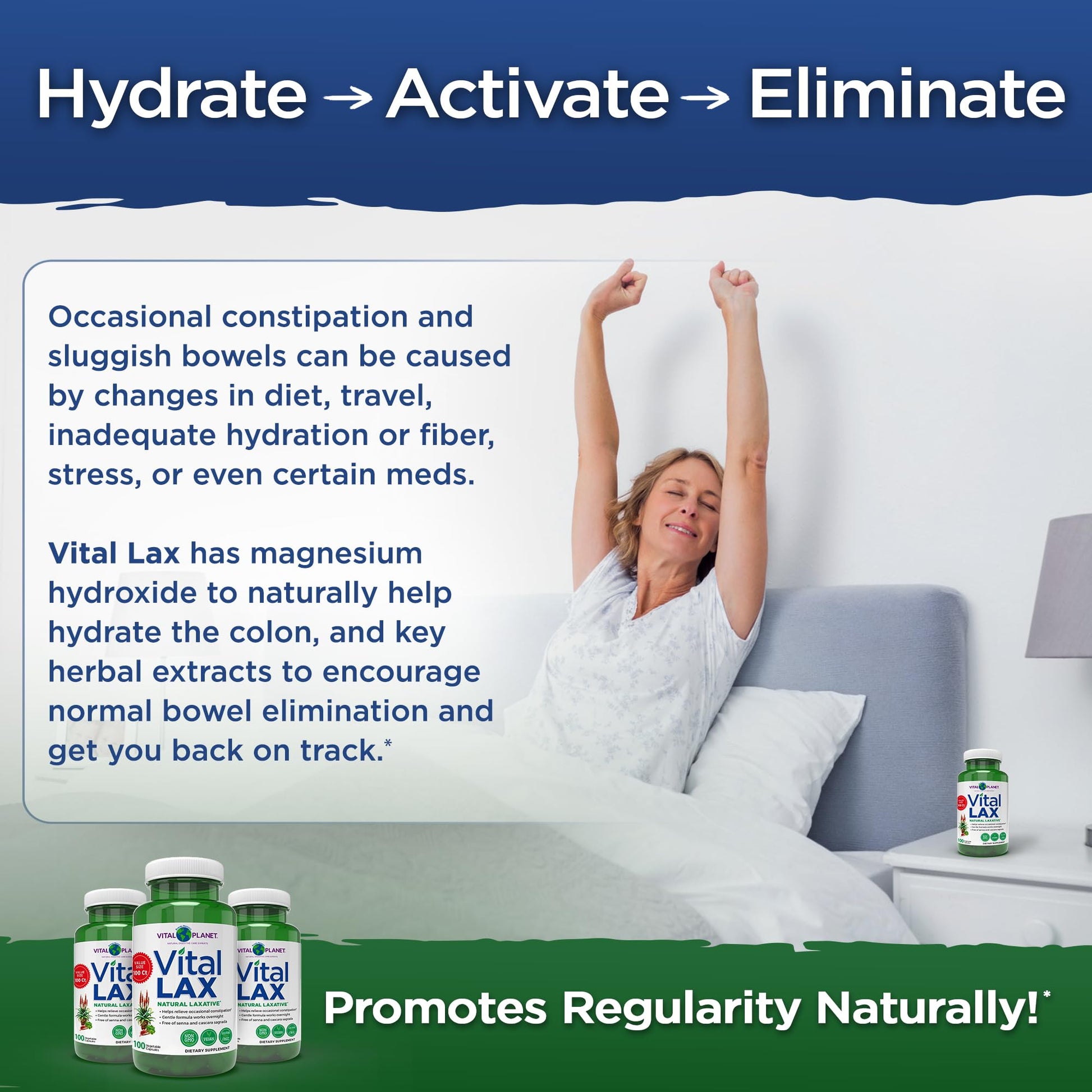 Vital Planet - Vital Lax Natural Laxative Cleanse Supplement for Occasional Constipation, with Magnesium Hydroxide, Slippery Elm, Aloe, - Maple Wellness Supplements