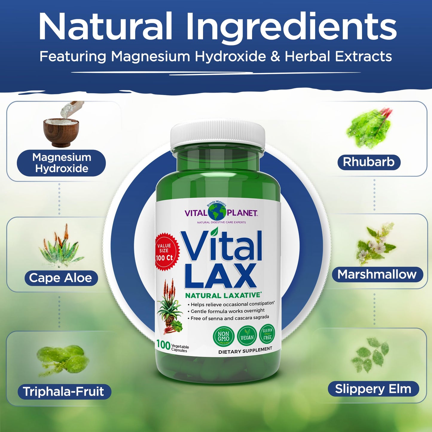 Vital Planet - Vital Lax Natural Laxative Cleanse Supplement for Occasional Constipation, with Magnesium Hydroxide, Slippery Elm, Aloe, - Maple Wellness Supplements