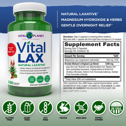 Vital Planet - Vital Lax Natural Laxative Cleanse Supplement for Occasional Constipation, with Magnesium Hydroxide, Slippery Elm, Aloe, - Maple Wellness Supplements