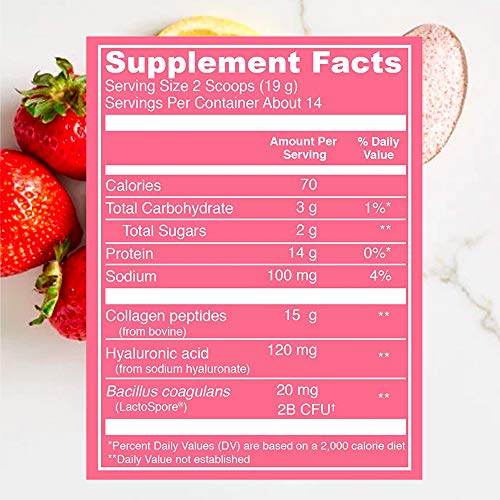 Vital Proteins Beauty Collagen (Strawberry Lemon, Canister) - 120mg of Hyaluronic Acid - Maple Wellness Supplements