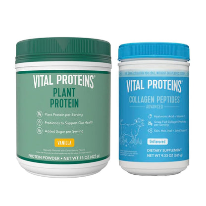 Vital Proteins Collagen Peptides Powder, 9.33 oz Unflavored + 15 oz Vanilla Plant Protein - Maple Wellness Supplements