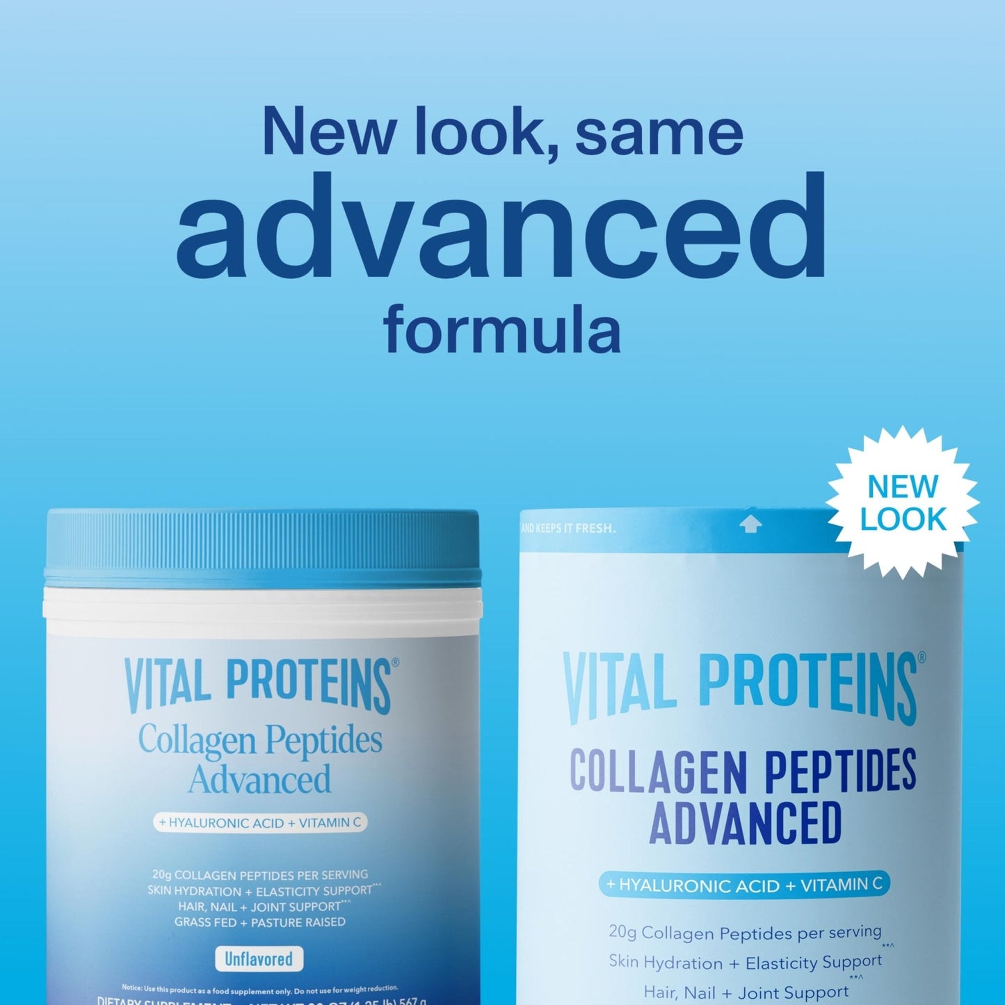 Vital Proteins Collagen Peptides Powder Advanced with Hyaluronic Acid & Vitamin C, 20oz Collagen Protein, Unflavored, 27 Servings - Maple Wellness Supplements