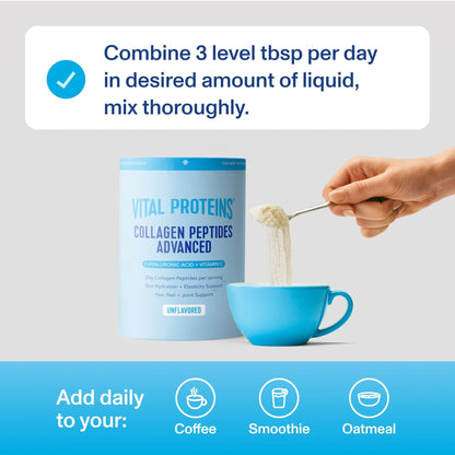 Vital Proteins Collagen Peptides Powder Advanced with Hyaluronic Acid & Vitamin C, 20oz Collagen Protein, Unflavored, 27 Servings - Maple Wellness Supplements