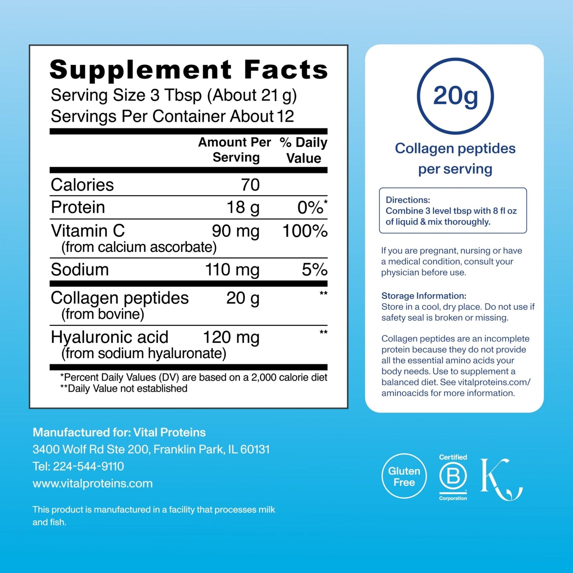 Vital Proteins Collagen Peptides Powder Advanced with Hyaluronic Acid & Vitamin C, Collagen Supplements, Unflavored, 12 Servings - Maple Wellness Supplements