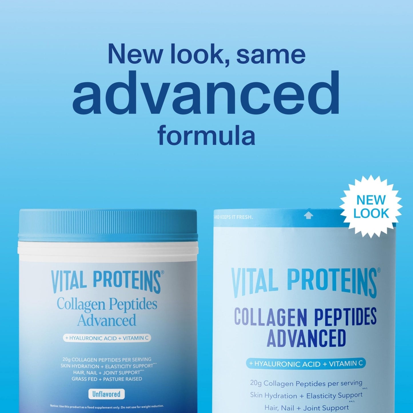 Vital Proteins Collagen Peptides Powder Advanced with Hyaluronic Acid & Vitamin C, Collagen Supplements, Unflavored, 12 Servings - Maple Wellness Supplements
