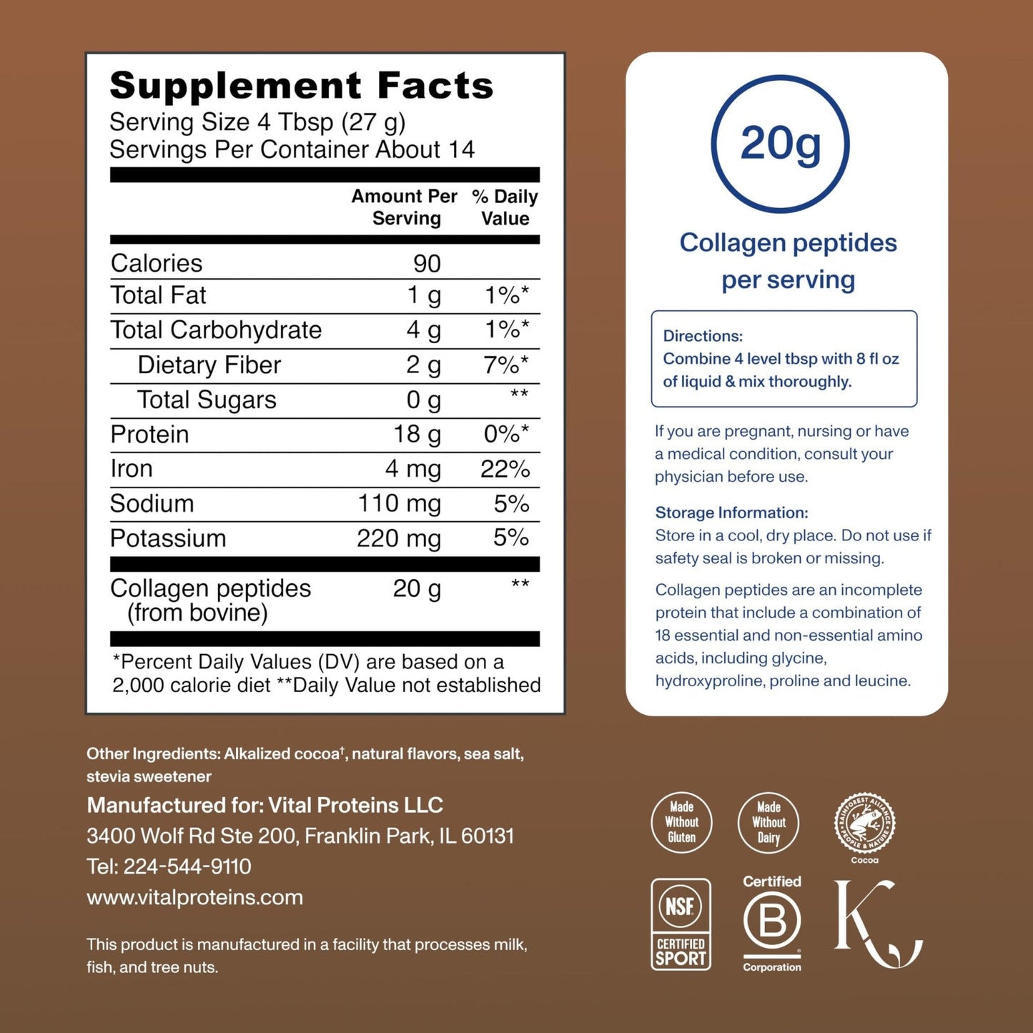 Vital Proteins Collagen Peptides Powder - Chocolate Powder for Hair, Nail, Skin, Bone & Joint Health, 13.5oz - Maple Wellness Supplements