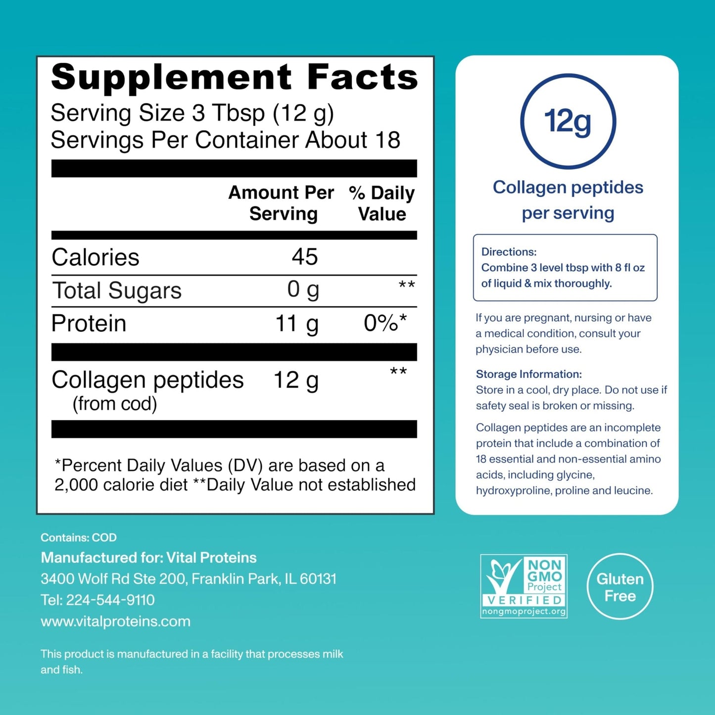 Vital Proteins Marine Collagen Peptides Powder Supplement for Skin Hair Nail Joint - Hydrolyzed Collagen - 12g per Serving - 7.8 oz Canister - Maple Wellness Supplements