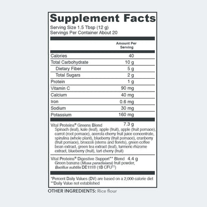 Vital Proteins Unflavored Daily Greens, 8.6 OZ - Maple Wellness Supplements