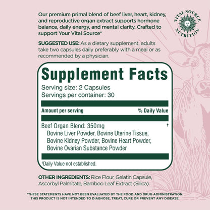 Vital Source Nutrition - BiFi Capsules - Premium Primal Organ Blend - Supports Hormone Health, Energy, Stamina & Clarity - Daily Vitality - Ancestral Supplements for Women - No Artificial Ingredients - Maple Wellness Supplements