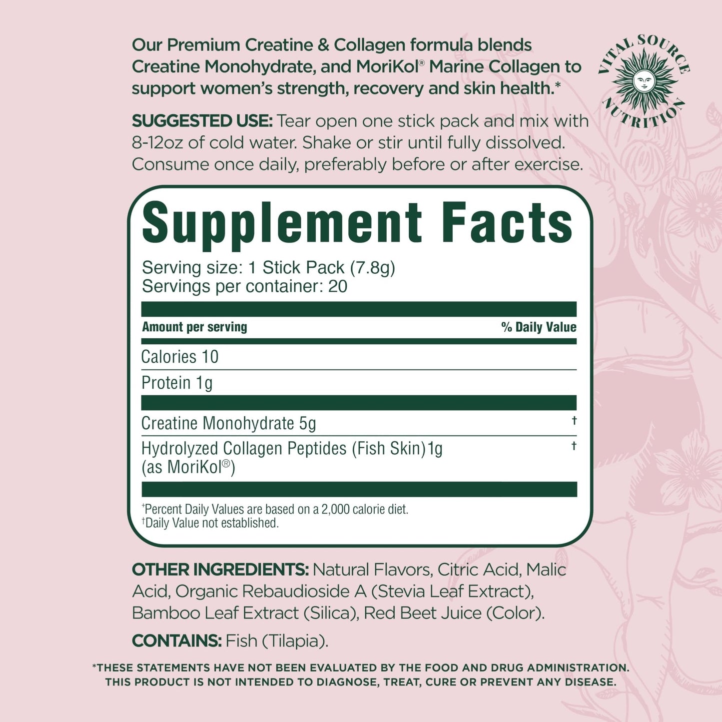Vital Source Nutrition - Flexi - Creatine & Collagen Stick Packs - 5g Creatine Monohydrate + 1g MoriKol Collagen -Supports Strength, Recovery & Skin Health -20 Servings - Maple Wellness Supplements