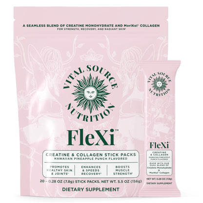 Vital Source Nutrition - Flexi - Creatine & Collagen Stick Packs - 5g Creatine Monohydrate + 1g MoriKol Collagen -Supports Strength, Recovery & Skin Health -20 Servings - Maple Wellness Supplements