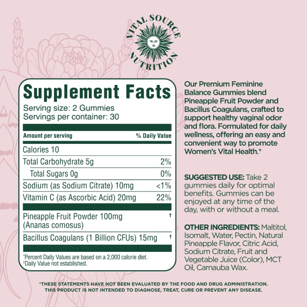 Vital Source Nutrition Vaginal Probiotic Gummies for Women - pH Balance and Immune Defense, Support Healthy Odor and Vaginal Flora - Vegan, Gluten-Free - Maple Wellness Supplements