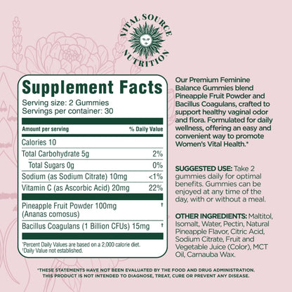 Vital Source Nutrition Vaginal Probiotic Gummies for Women - pH Balance and Immune Defense, Support Healthy Odor and Vaginal Flora - Vegan, Gluten-Free - Maple Wellness Supplements
