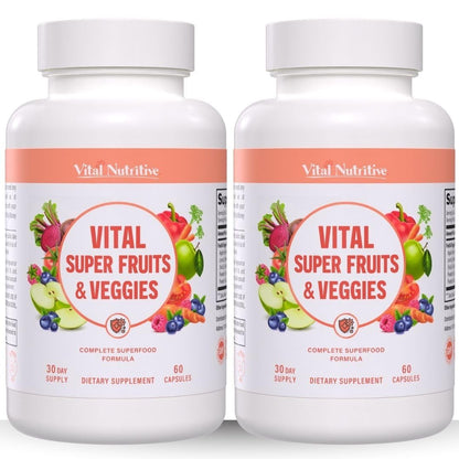 Vital Super Fruits & Veggies - Daily Superfood Capsules for Adults - Fruit & Vegetable Supplements to Boost Immunity & Energy - 2-in-1 Formula for Overall Wellness - Maple Wellness Supplements