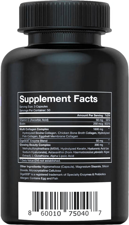 Vital Vitamins Multi Collagen Complex Plus - with Biotin, Hyaluronic Acid, Vitamin C - Type I, II, III, V, X - for Women & Men - Hair, Skin - Maple Wellness Supplements