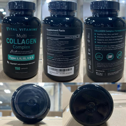 Vital Vitamins Multi Collagen for Women & Men - Type I, II, III, V, X - Grass Fed, Non-GMO - 150 Capsules - Maple Wellness Supplements