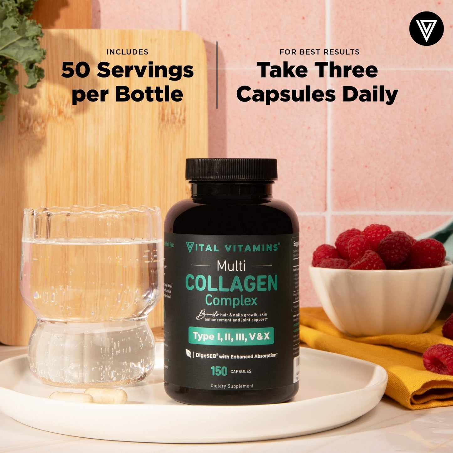 Vital Vitamins Multi Collagen Pills for Women & Men (2-Pack) - Hydrolyzed Collagen Peptides - Type I, II, III, V, X - Grass Fed, Non-GMO - Maple Wellness Supplements