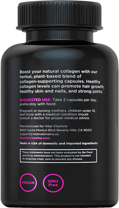 Vital Vitamins Vegan Collagen Booster - with Silica and Hyaluronic Acid - Plant-Based Collagen Supplements - Maple Wellness Supplements