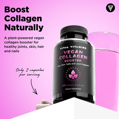 Vital Vitamins Vegan Collagen Booster - with Silica and Hyaluronic Acid - Plant-Based Collagen Supplements - Maple Wellness Supplements