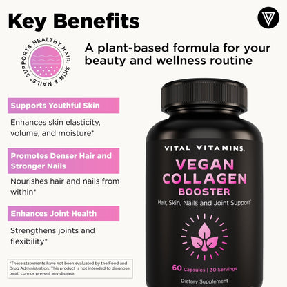 Vital Vitamins Vegan Collagen Booster - with Silica and Hyaluronic Acid - Plant-Based Collagen Supplements - Maple Wellness Supplements