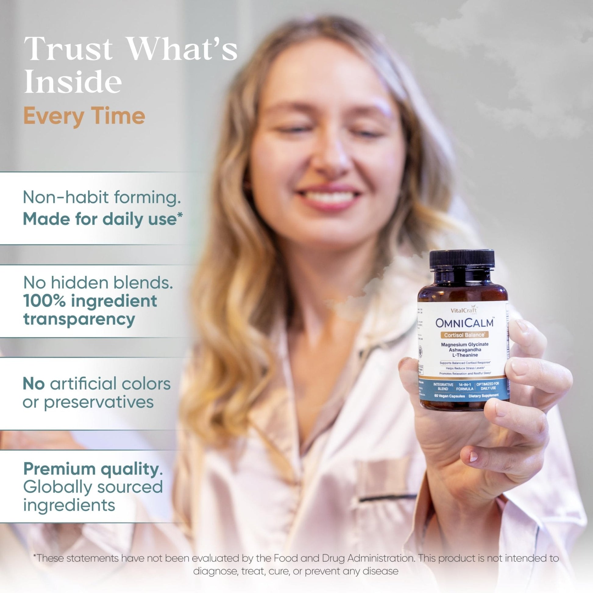 VITALCRAFT LABS OmniCalm Cortisol Supplements for Women & Men | Stress Relief & Sleep Support with Magnesium & Ashwagandha, L Theanine | 14-in-1 Cortisol Reducer, Manager, Detox – USA - Maple Wellness Supplements