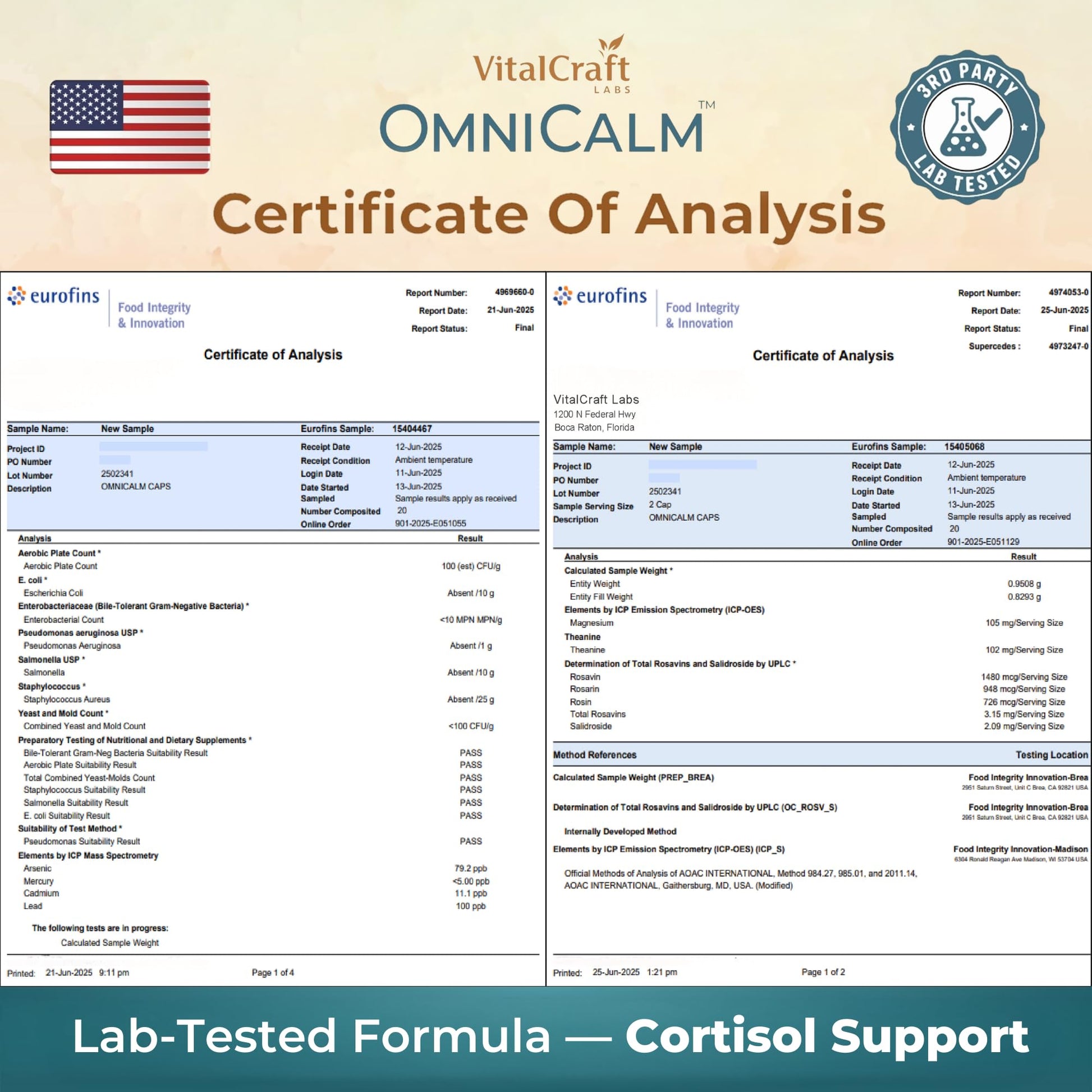 VITALCRAFT LABS OmniCalm Cortisol Supplements for Women & Men | Stress Relief & Sleep Support with Magnesium & Ashwagandha, L Theanine | 14-in-1 Cortisol Reducer, Manager, Detox – USA - Maple Wellness Supplements
