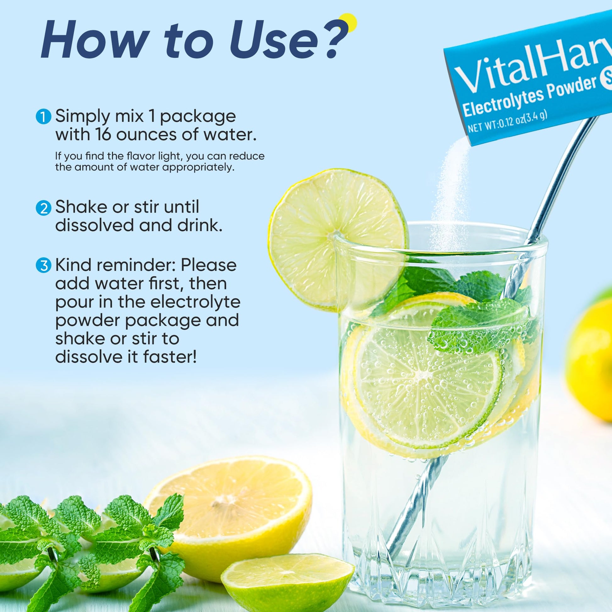 VitalHarvest 36 Sticks Electrolytes Powder Packets 6 Flavors Sugar Free Hydration Packets Electrolyte Liquid Daily IV Drink Mix with Lemon Lime, Watermelon, Orange - Maple Wellness Supplements