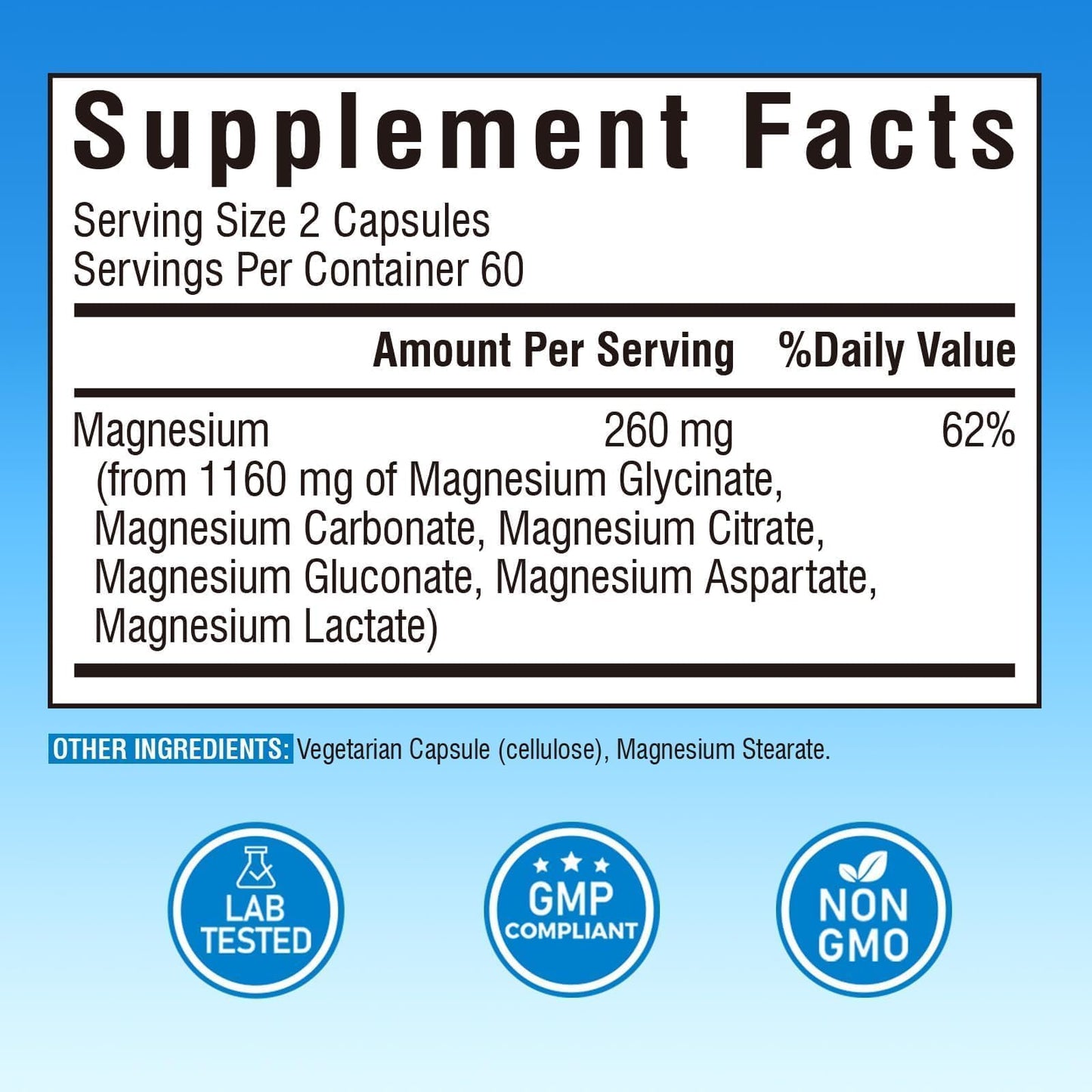 Vitalibre 6 in 1 Magnesium Complex for Women Men, 260mg Elemental Magnesium | Max Absorption | Chelated Magnesium Supplement for Bone, Relaxation & Nerves Support | Non-GMO, 120 Vegan Capsules - Maple Wellness Supplements