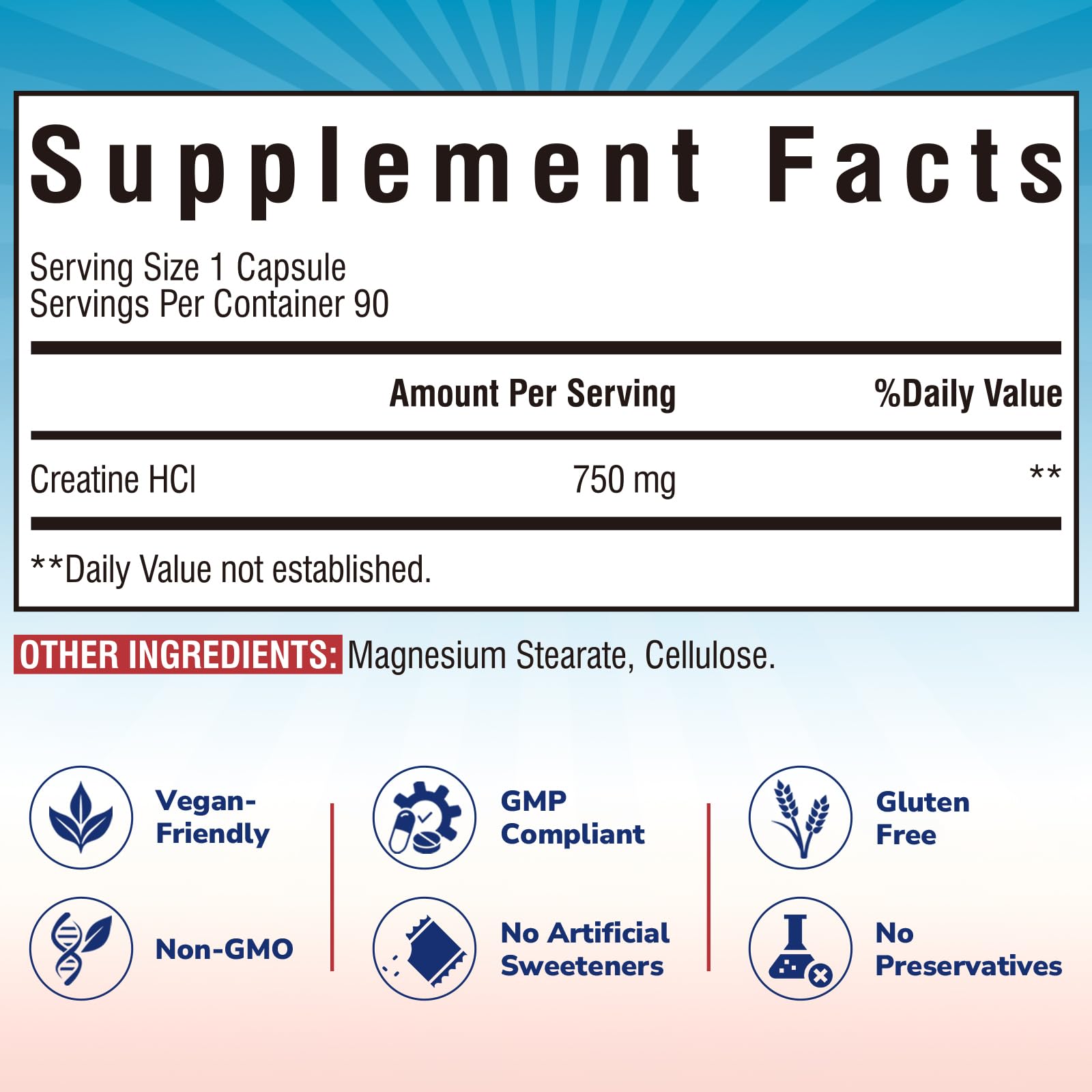 Vitalibre Creatine HCl Capsule, 750mg High Absorption Creatine Hydrochloride, Endurance, Strength, Fast Absorbing, No Load, No Bloat, Monohydrate Micronized Alternative, Once Daily, 90 Capsules - Maple Wellness Supplements