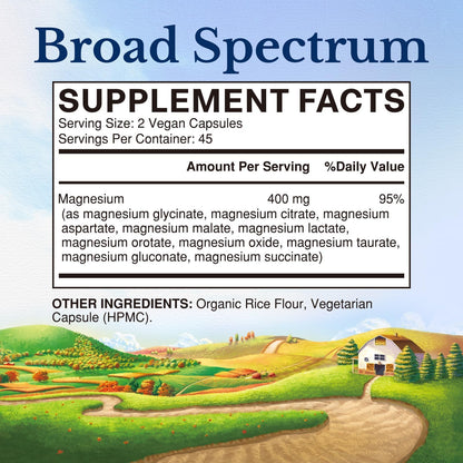 Vitalitown 10 in 1 Magnesium Complex Supplement - 400mg Elemental Magnesium Chelated with Glycinate, Citrate, Malate, Taurate & More - for Sleep Heart Energy - Non-GMO, Vegan, 90 Caps - Maple Wellness Supplements